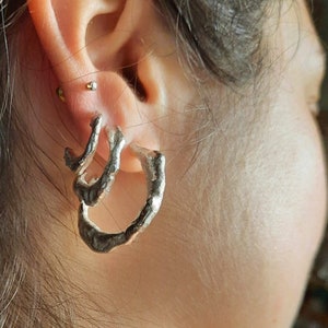 Reticulated Hoop Earrings/ Melted Metal/ Decrescent Hoop Set/ Organic Shapes/ Natural Jewellery/Eco-friendly Jewelry
