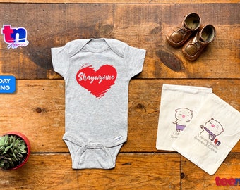 Custom 'Baby Name' Heart - Love / Valentine's Day / Onesie/Bodysuit - Boy / Girl - Baby / Kids - TeeNow Apparel