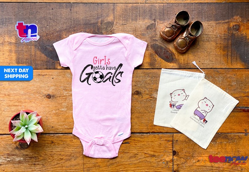 Girls/Guys gotta have Goals Personalizable Soccer Onesie/Bodysuit Sports Boy / Girl Baby / Kids TeeNow Apparel Pink