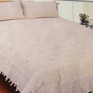 A&MT Handmade Cotton Crochet Bed Set - Pillow Shams + Bedspread / Bed Cover, Linens, Quilt; Sizes: Full, Queen, White only