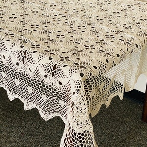 Elevate Your Home Décor with Handmade Cotton Crochet Tablecloth, Table Runner/Dresser Scarf, Table Topper. Beige