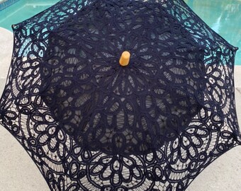 Elevate your special day with the exquisite Hand-Crafted Cotton Victorian Lace Embroidery Wedding Decoration Umbrella Bridal Parasol,Black