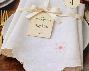 Embroidered Linen Dinner Napkins: Elegant Ladder Stitch, Set of 4