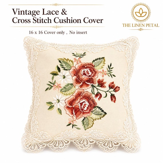 A&MT Vintage Lace Floral Embroidered Decorative Throw Pillow/Cushion Cover: 16"x16" White.