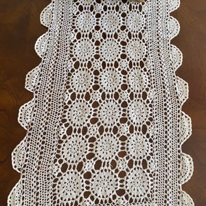 Handcrafted Crochet Table Runner: White Cotton Lace, Elegant Home Decor