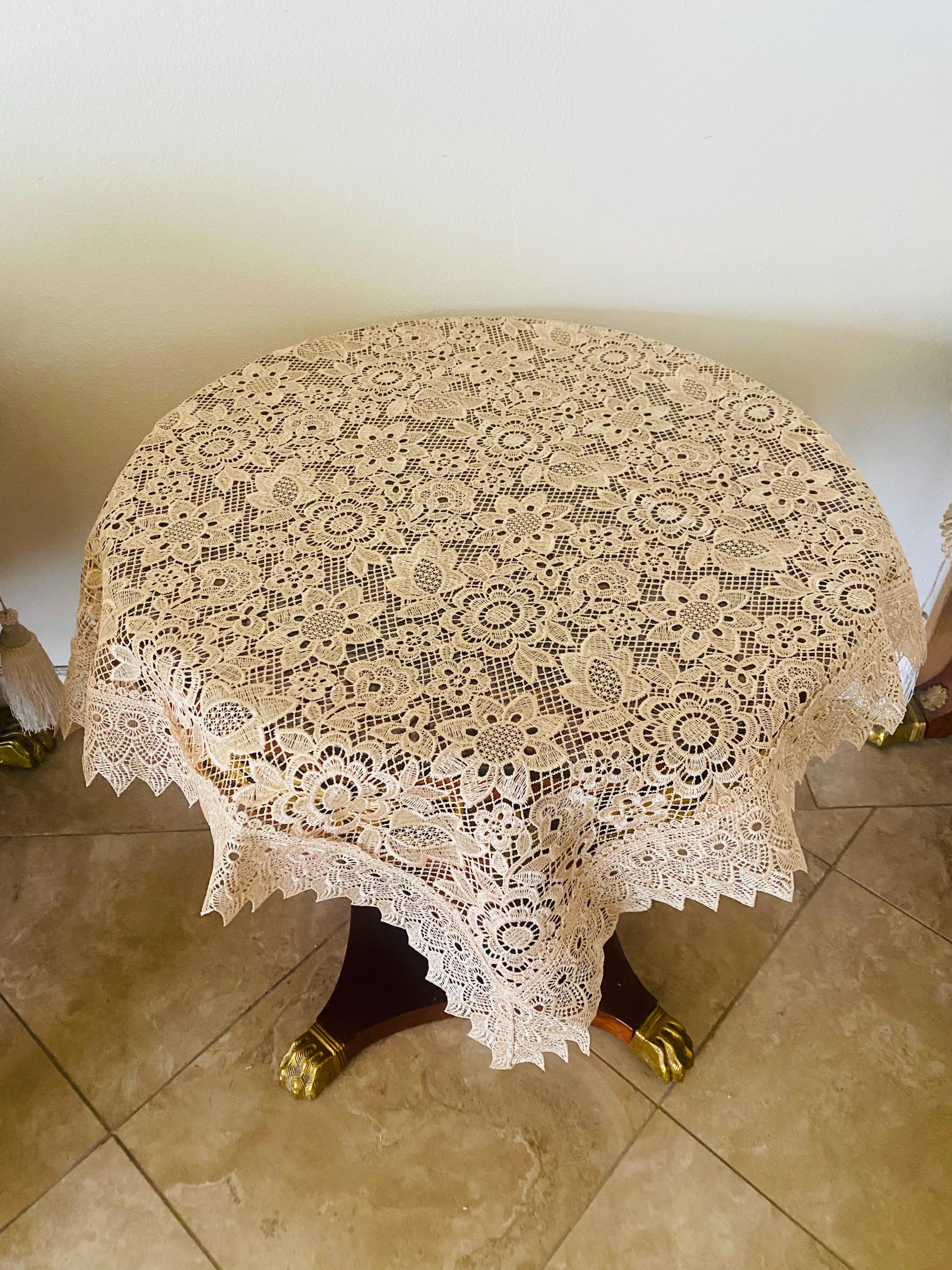 White Table Topper White Floral Lace Square Table Topper, Vintage European Wedding Decor ...