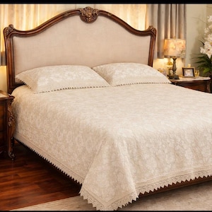 Handmade Vintage Lace Bed Cover & Pillow Case Set,