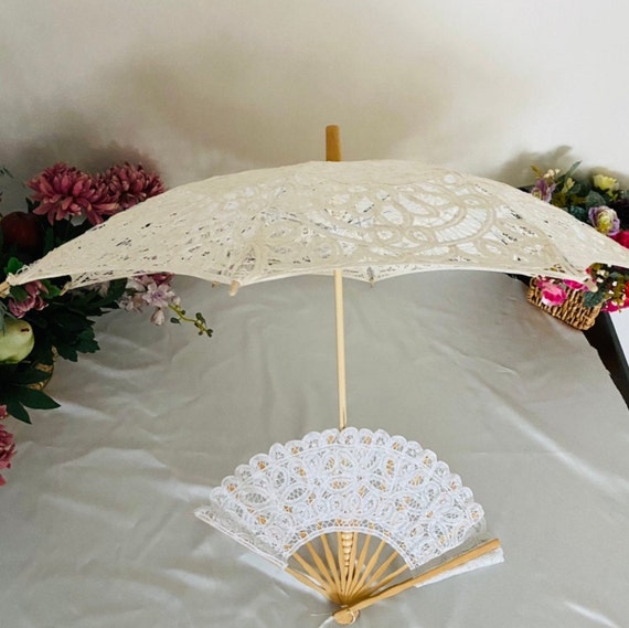 New Vintage 3 Colors Handmade Cotton Parasol Lace Hand Fan Bridal Wedding Party New Vintage 3 Colors Handmade Cotton Parasol Lace Hand Fan Bridal Wedding Party