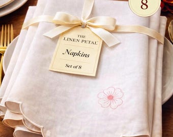 Embroidered Linen Dinner Napkins: Elegant Ladder Stitch, Set of 4