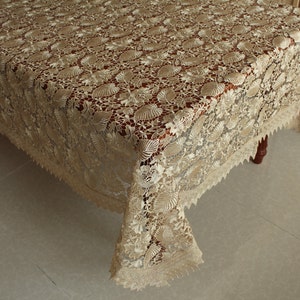 AMT Elegant Luxurious Decorative Vintage  Lace Embroidered Linen Table Cloths - Beige