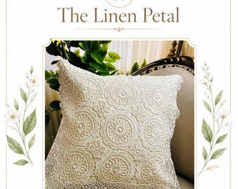 Floral Embroidered Venice Lace Pillow Cover: 16" White Beige Cushion