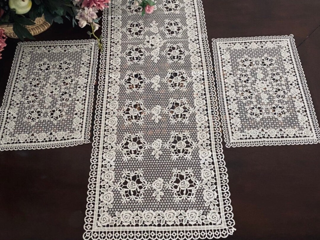 Vintage Lace Table Runner, Elegant Embroidered European Style Table ...