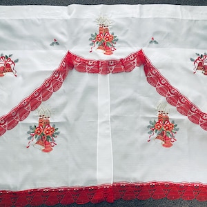 Vintage Christmas Kitchen Curtain Set: Lace, Cross Stitch Embroidery