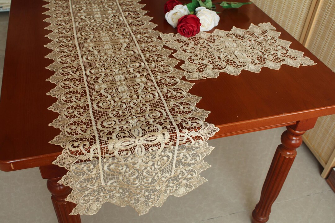 Vintage Lace Table Runner, Elegant Embroidered European Style Table ...