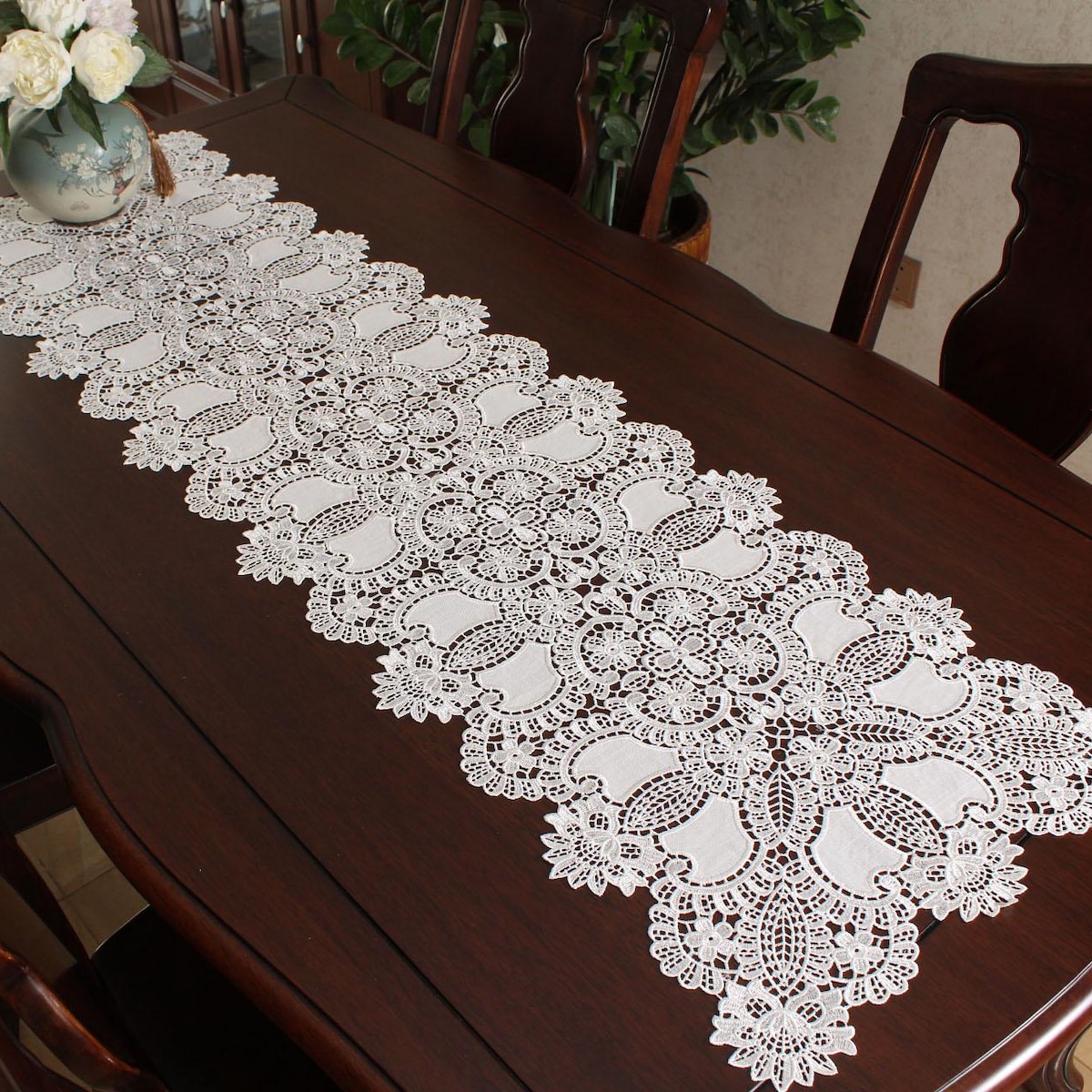 Vintage Lace Embroidered Table Runner: Elegant Cutwork Linen Dresser Scarf - Etsy
