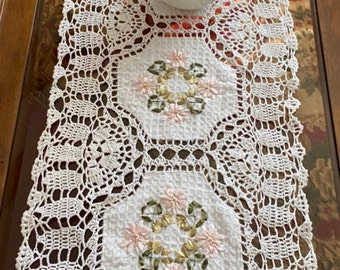 Vintage Hand Crochet Table Runner Dresser Scarf Rectangle Lace Doily 19x39inch Vintage Hand Crochet Table Runner Dresser Scarf Rectangle Lace Doily 19x39inch