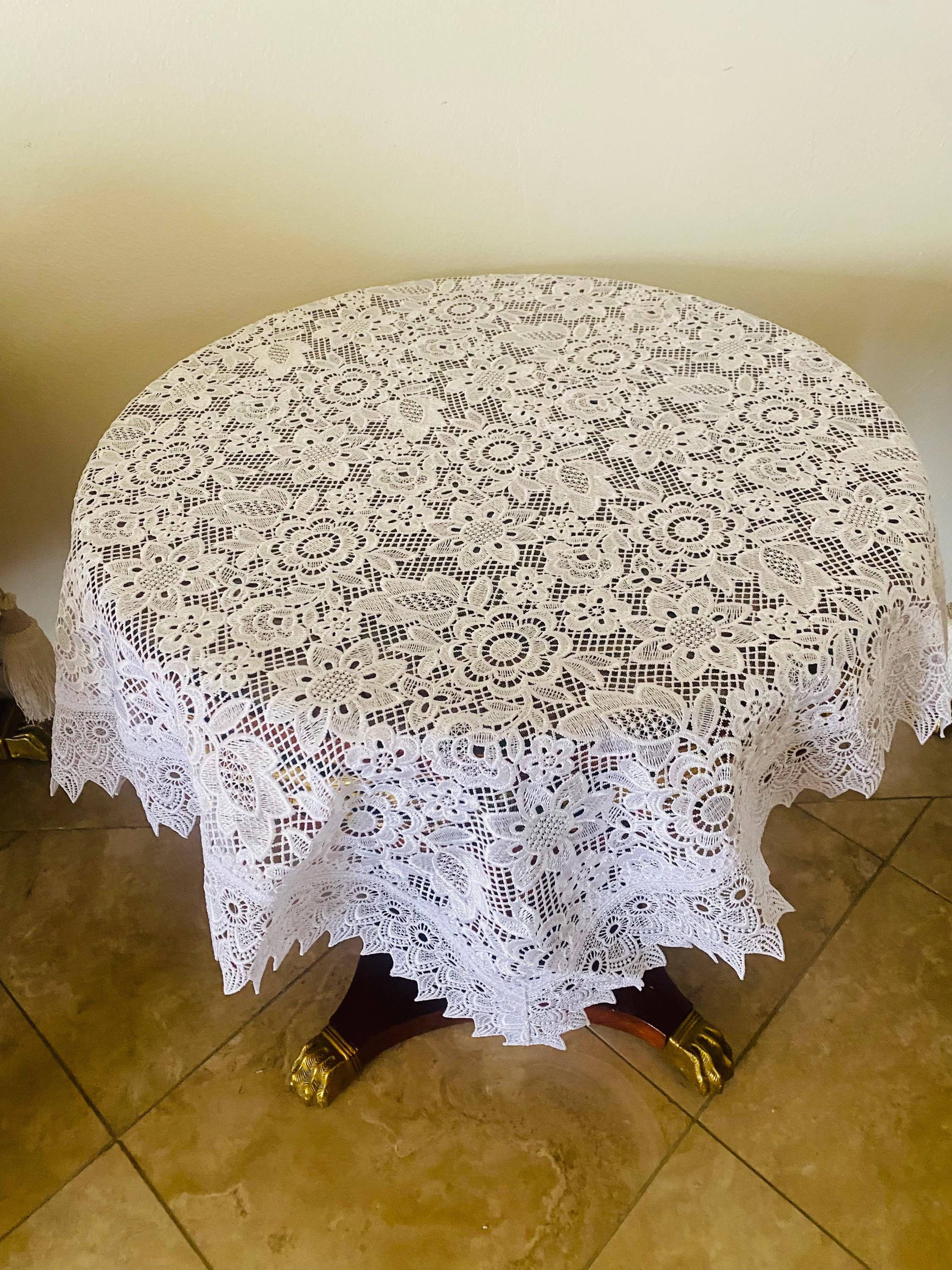 White Table Topper White Floral Lace Square Table Topper, Vintage European Wedding Decor ...