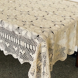 Handmade Floral Cotton Crochet Lace Tablecloth - Beige