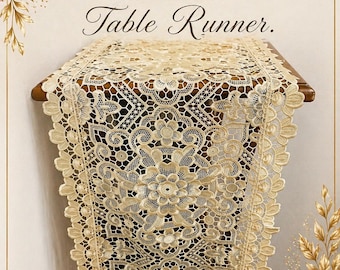 Vintage Lace Table Runner, Elegant Embroidered European Style Table Decor, Beige-THE LINEN PETAL