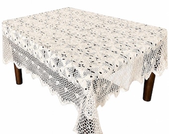 Handmade Cotton Crochet Tablecloth: Beige Table Runner/Dresser Scarf