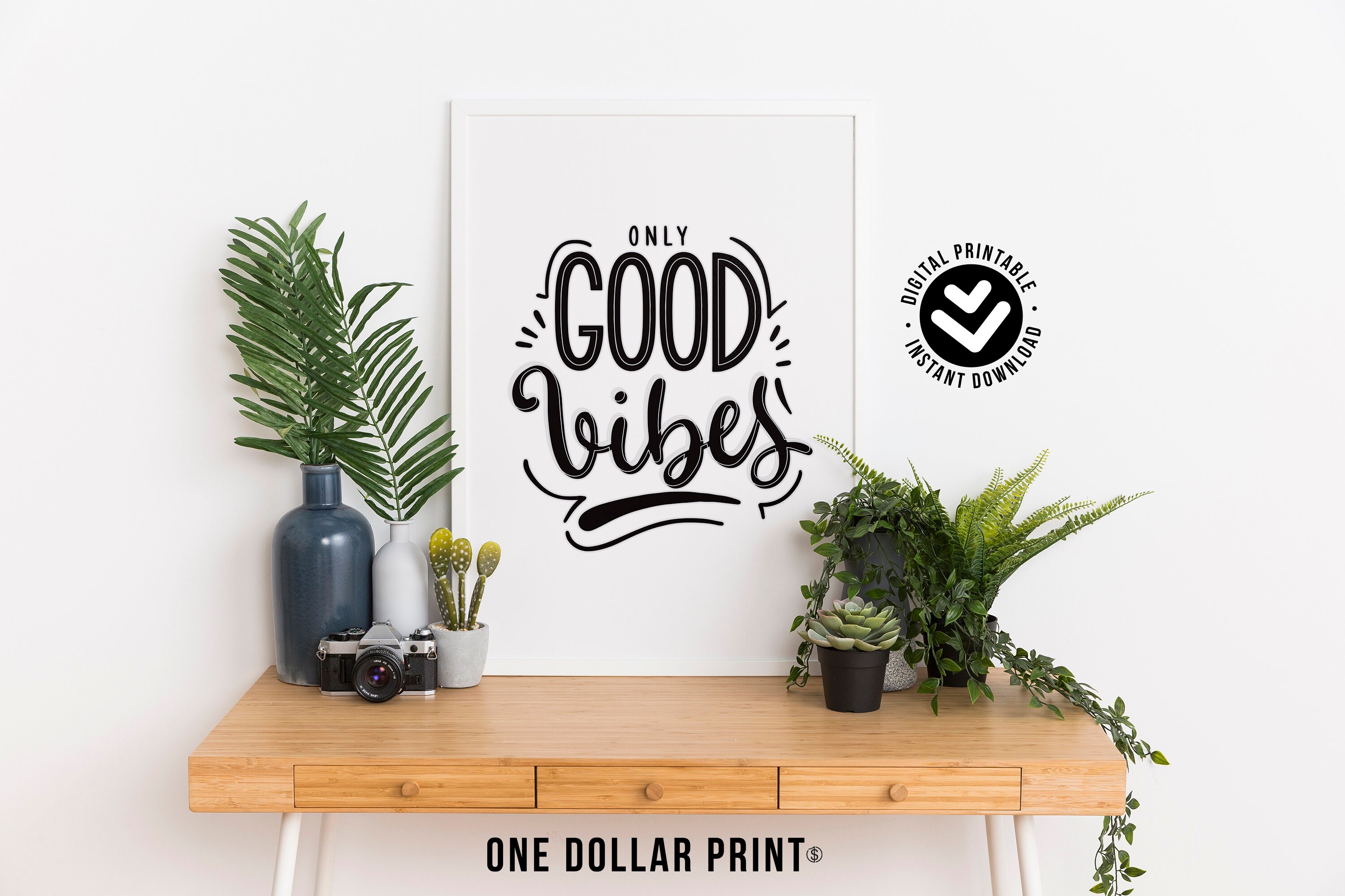 QUOTES Only Good Vibes wall art printable white background Etsy