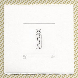 Alfabeto - Lettera I  "Impronte"  - Stampa d’arte, disegno, miniatura. Incisione ad acquaforte e acquatinta stampata e acquerellata a mano