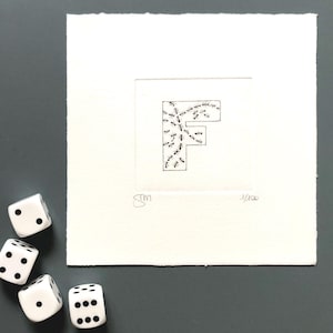 Alfabeto - Lettera F  "Formiche"  - Stampa d’arte, disegno, miniatura. Incisione ad acquaforte e acquatinta stampata e acquerellata a mano