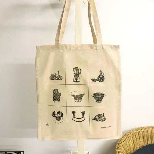 Shopper/borsa/shopping bag Kitchen 100% cotone. Serigrafata a mano.
