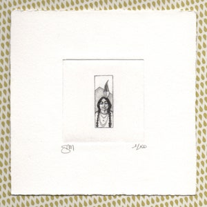 Alfabeto - Lettera I  "Indiano"  - Stampa d’arte, disegno, miniatura. Incisione ad acquaforte e acquatinta stampata e acquerellata a mano