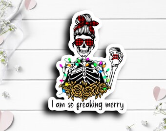 Christmas Stickers, So Freaking Merry, Vinyl Die Cut Sticker, Weatherproof Sticker, Perfect for laptop, phone cases, planners, etc.
