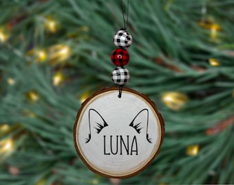 Personalized Car Ears Ornament, Wood Round Christmas Ornament, Chrlistmas Decor, Holiday Decor.