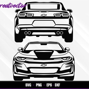 Camaro front and back view l EPS - SVG - PNG - Dxf l Vector Art