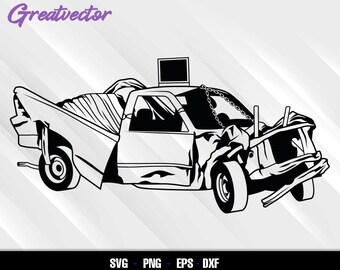 Front smashed Sedan Svg Png Dxf EPS | Demolition Derby Wrecked Car | very damaged Silhouette | Cricut Cut File