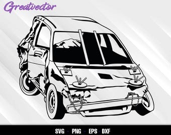 Derby Car Hatchback SVG PNG DXF Eps | Demolition Derby Compact Car | Wrecked Hatchback Silhouette | Cricut Cut File