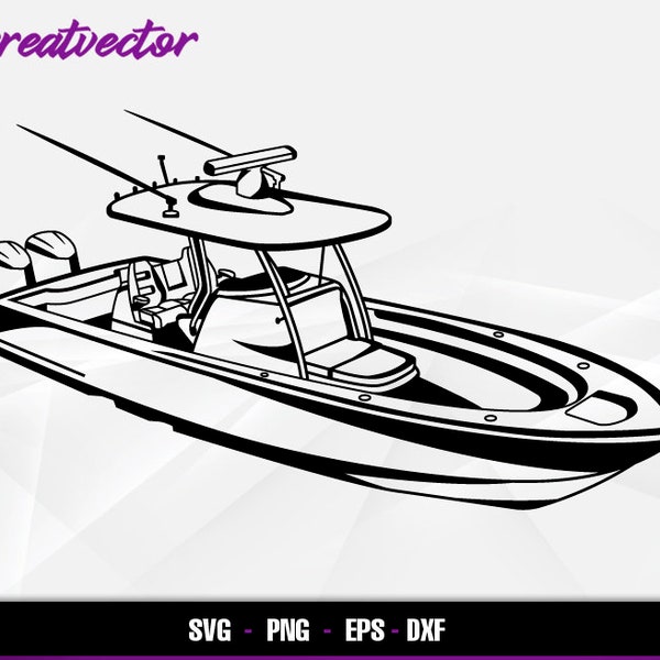 Center Console Boat l EPS - SVG - PNG - Dxf l Vector Art