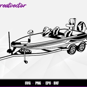Bass Boat on a Trailer l EPS - SVG - PNG - Dxf l Vector Art