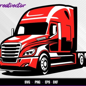 Red Cascadia semi truck l EPS - SVG - PNG - Dxf l Vector Art