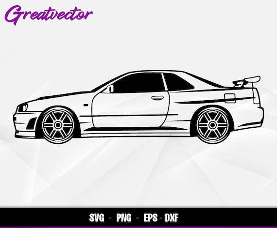 2002 Skyline Gt-R R34 Movie Car l EPS - SVG - PNG - Dxf l Vector Art