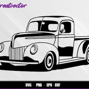 1940 f pickup truck l EPS - SVG - PNG - Dxf l Vector Art