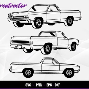 Puede incluir: Tres dibujos en blanco y negro de una camioneta clásica. Las camionetas se muestran de perfil, con la caja de la camioneta mirando al espectador.