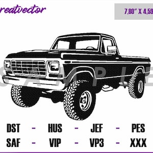 Puede incluir: Silueta en blanco y negro de una camioneta vintage con una gran parrilla delantera y neumáticos grandes. La camioneta mide 7,80 pulgadas por 4,59 pulgadas.