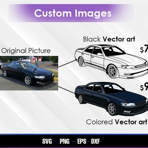 Pode incluir: Um carro preto &eacute; mostrado em uma foto, uma vers&atilde;o de arte vetorial em preto e branco do carro e uma vers&atilde;o de arte vetorial colorida do carro. O texto "Black Vector art" est&aacute; acima da vers&atilde;o de arte vetorial em preto e branco do carro. O texto "Colored Vector art" est&aacute; abaixo da vers&atilde;o de arte vetorial colorida do carro. O texto "$7" est&aacute; &agrave; direita da vers&atilde;o de arte vetorial em preto e branco do carro. O texto "$9" est&aacute; &agrave; direita da vers&atilde;o de arte vetorial colorida do carro. O texto "SVG - PNG - EPS - DXF" est&aacute; abaixo da vers&atilde;o de arte vetorial colorida do carro.