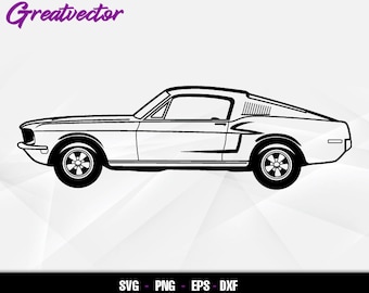 1968 Mustang GT390 Fastback l EPS - SVG - PNG - Dxf l Arte vetorial