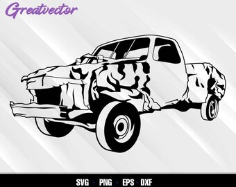 Demolition Pickup Truck SVG | Crashed Pickup Silhouette | Derby Car Clipart for Cricut and Laser Cut Files