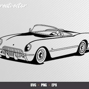 May include: Black and white line art illustration of a classic convertible car. The car has a long hood, a rounded body, and a single driver's seat. The car is facing the viewer and is set against a gray and white striped background.