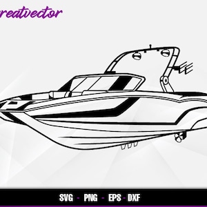Ski and Wakeboard Boat l EPS - SVG - PNG - Dxf l Vector Art