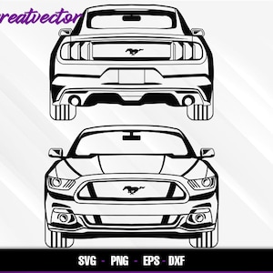 Mustang 2015 front and back l EPS - SVG - PNG - Dxf l Vector Art