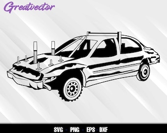 Derby Car Sedan SVG PNG DXF Eps | Demolition Derby Reinforced Car | Banger Racing Silhouette | Cricut Cut File