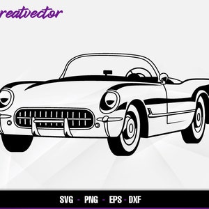 May include: Black and white line art illustration of a classic convertible car. The car has a rounded body style with a long hood and a short trunk. The car is facing forward and the wheels are visible.