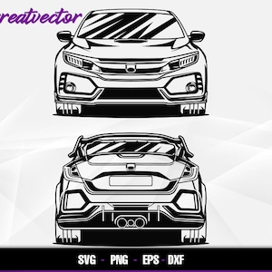 Civic Type R vista frontale e posteriore l EPS - SVG - PNG - Dxf l Vector Art